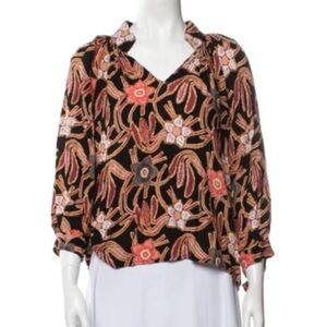 Designer Christian Siriano 3/4 Sleeve Groovy 70’s Inspired Chic Floral Blouse